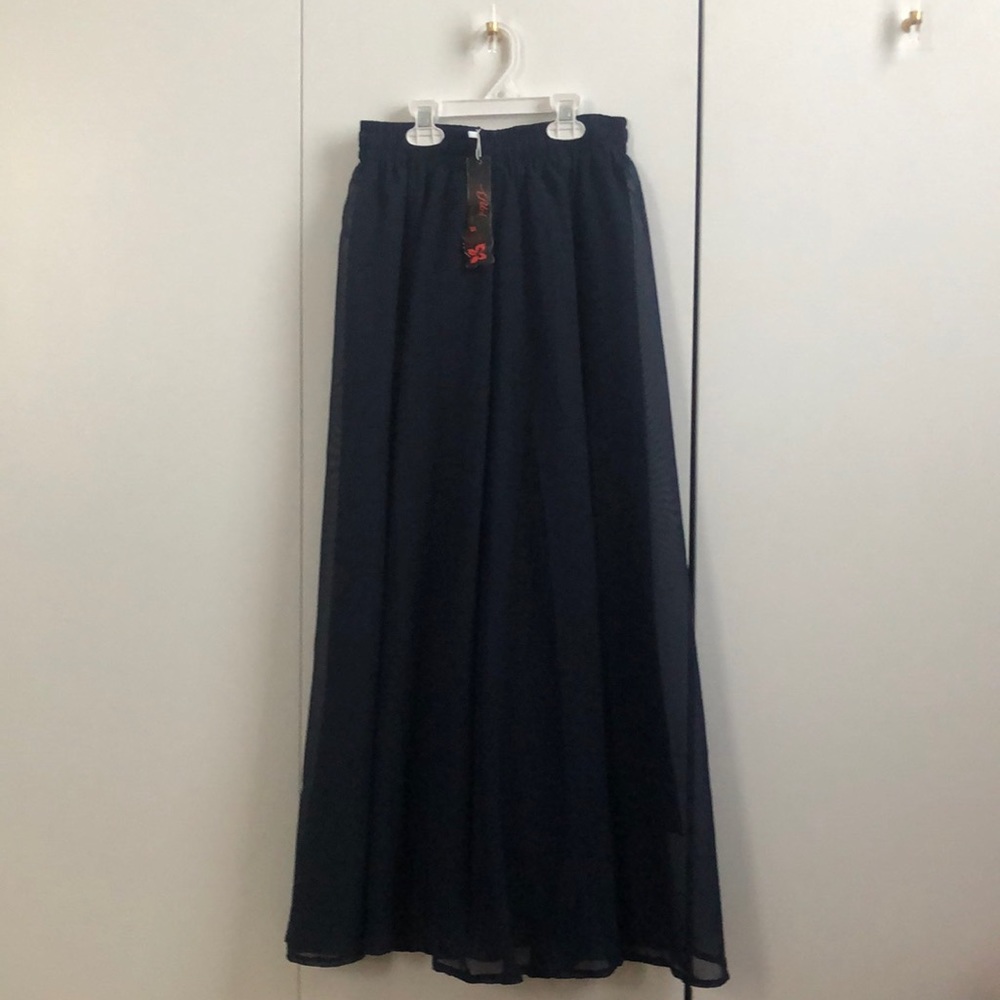 Navy Chiffon Full Length Skirt